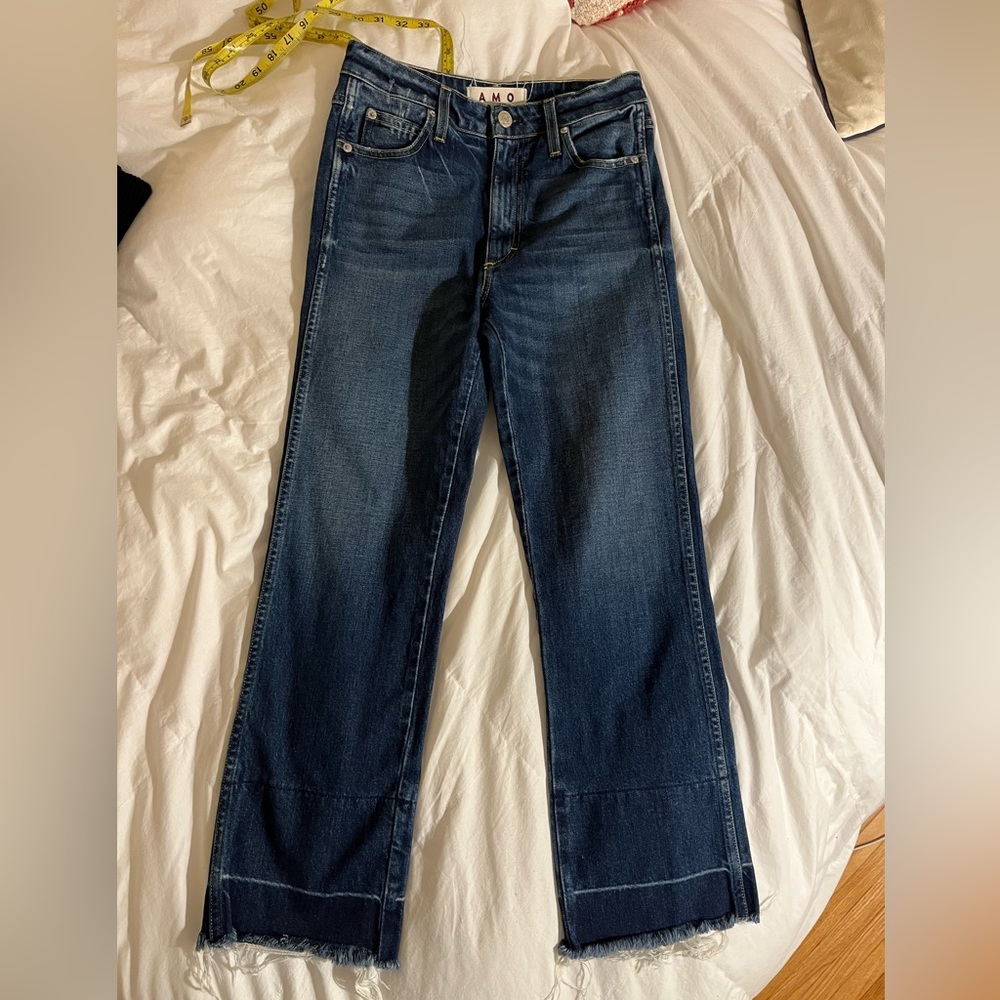 Super AMO Bella w/ released hem, shades of blue, high waist, flare, stretch, 27